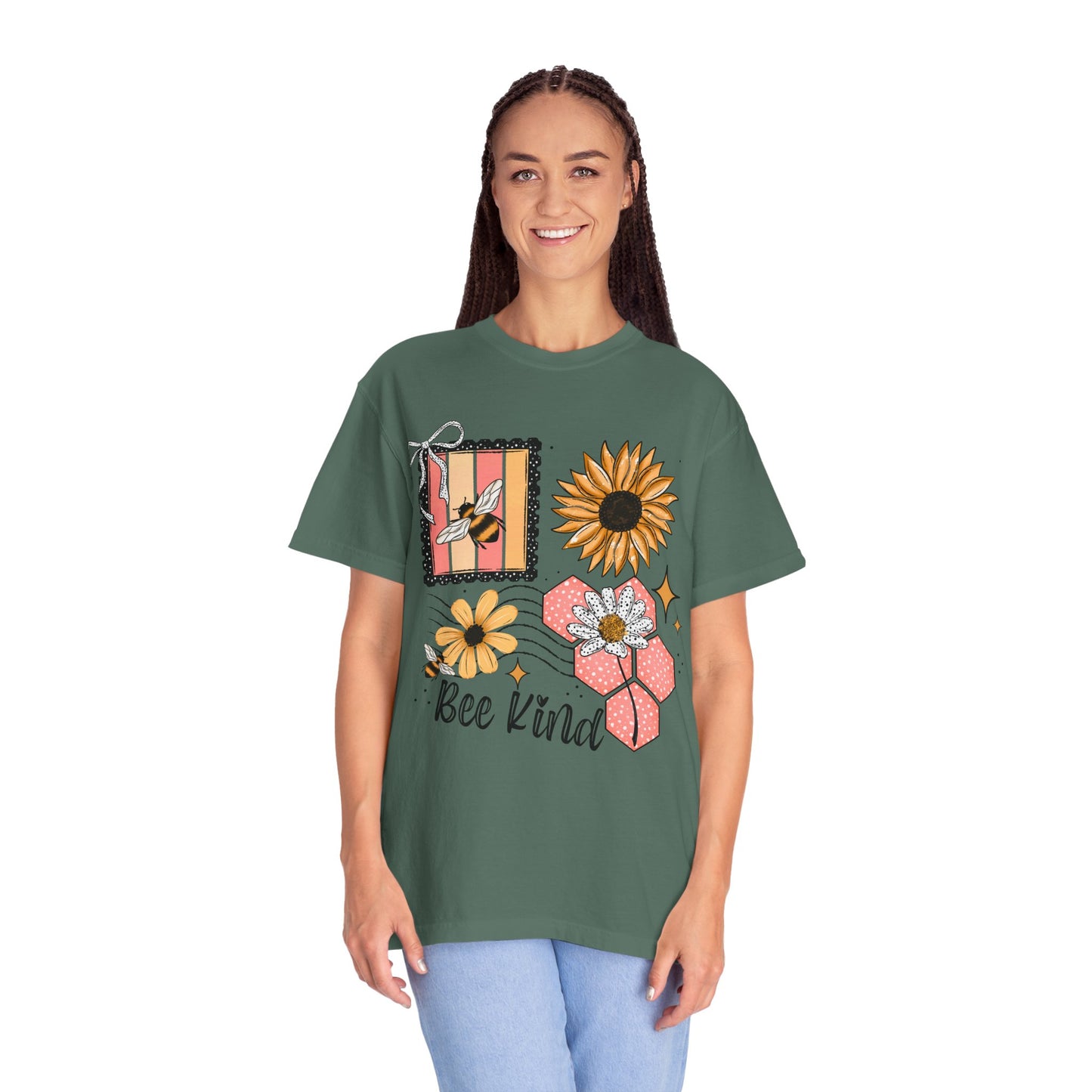 Bee Kind Floral T-Shirt — Sunflower & Honeycomb Graphic Tee