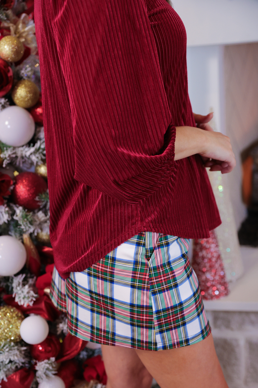 Ivy Velvet Textured Top- Red