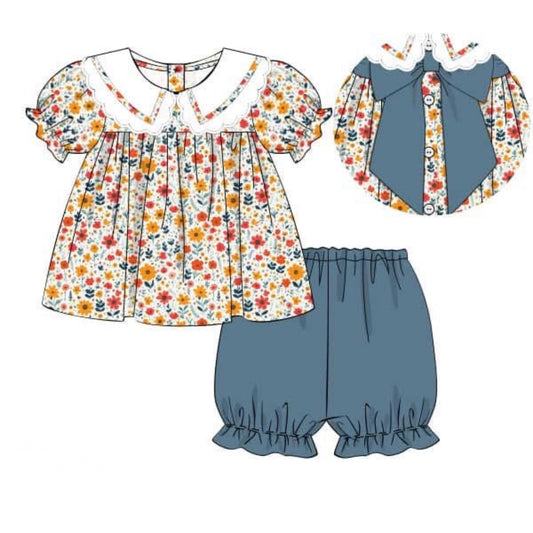 Fall Floral & Gingham Girl Short Set-ETA SEPTEMBER