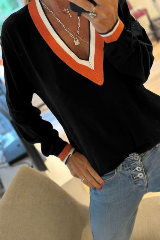 Black Varsity Trim Sweater Preorder-November