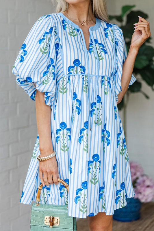 Blue Floral Striped Dress January.
