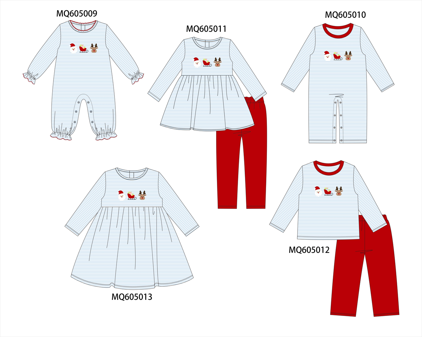 PO91 Blue stripe christmas santa reindeer embroidery collection