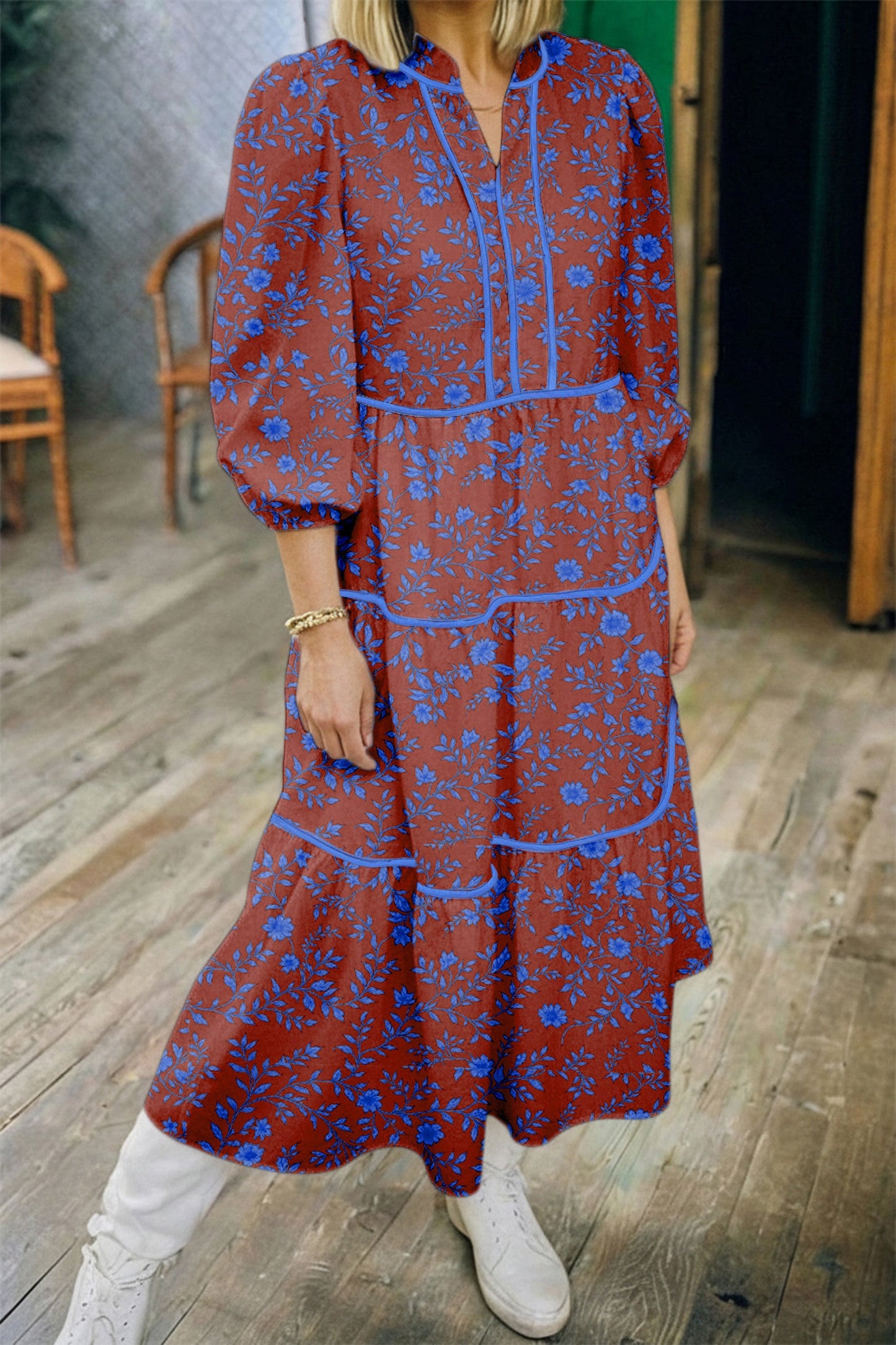 Brown Floral Tiered Dress FB