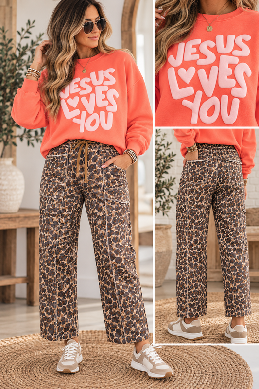Leopard Exposed Seam Drawstring Pants Preorder