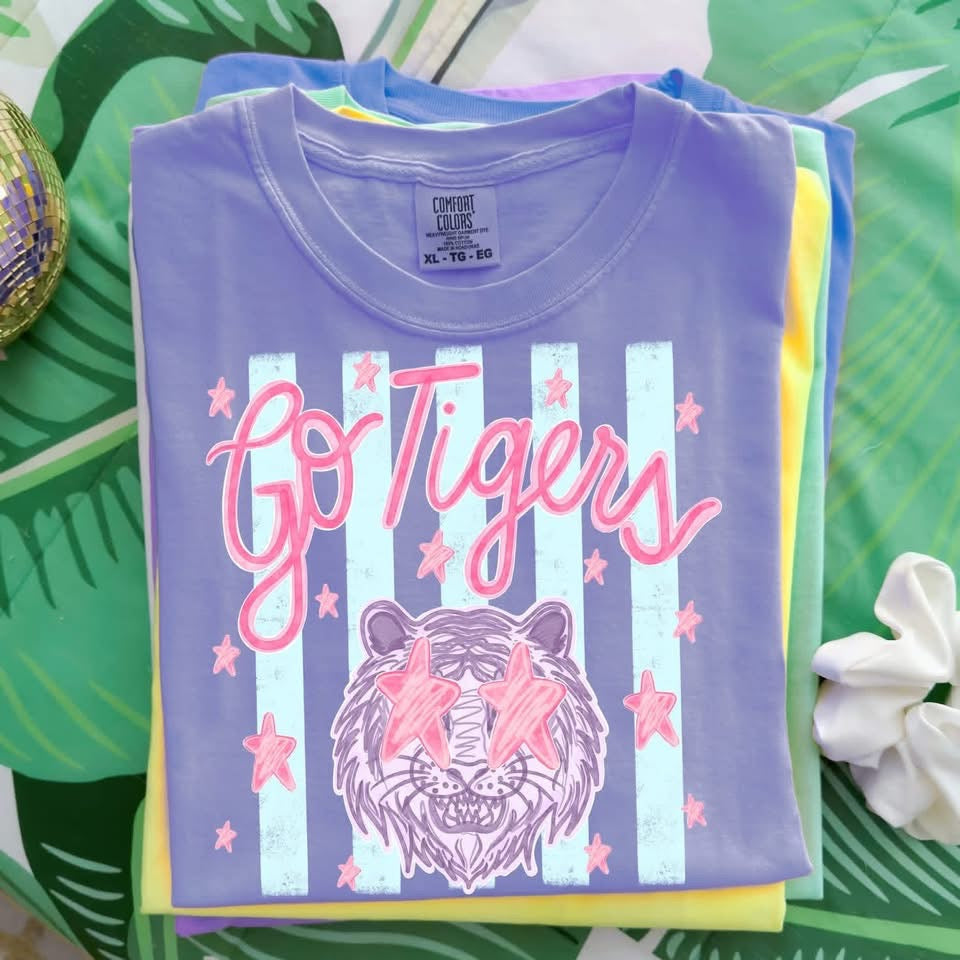 Preppy Striped Mascot Tee: Comfort Colors
