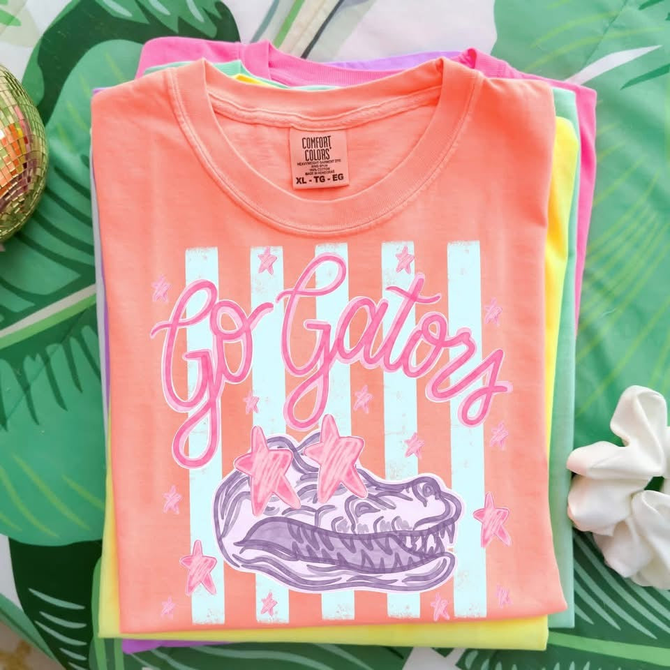 Preppy Striped Mascot Tee: Comfort Colors