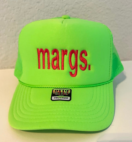 Margs Embroidered Lime Green Trucker Hat