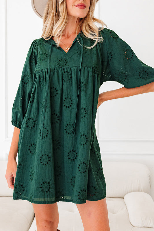 Green Eyelet Mini Dress Preorder-November