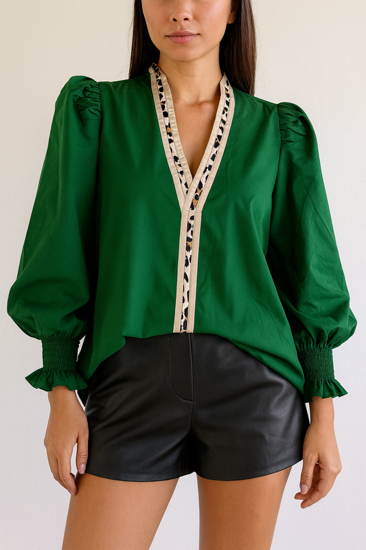 Leopard Trim Blouse