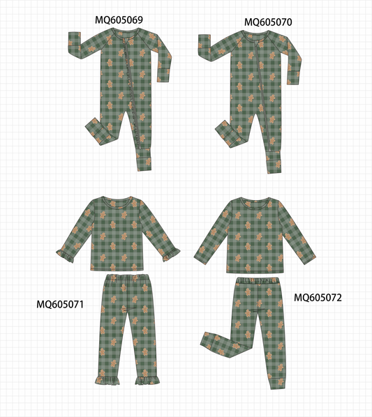 Green Christmas gingerbread print bamboo collection-ETA early December