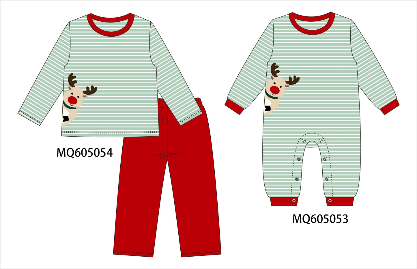 Green stripe Christmas reindeer appliqué collection-ETA early December