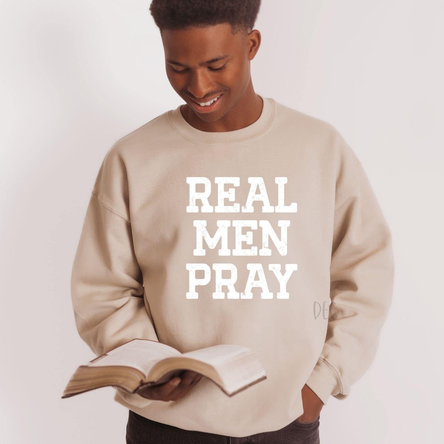 Real Men Pray-white ink-Completed Sweatshirt