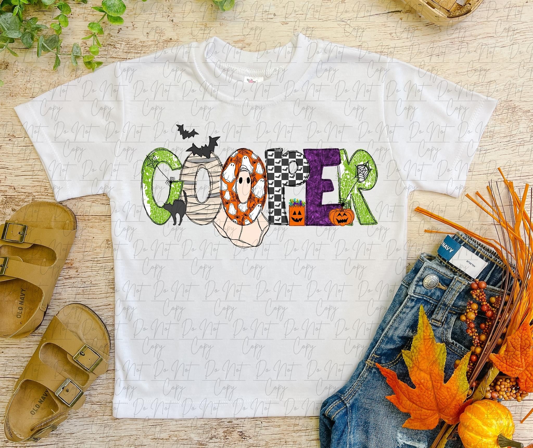 Kids Retro Halloween Name Tee