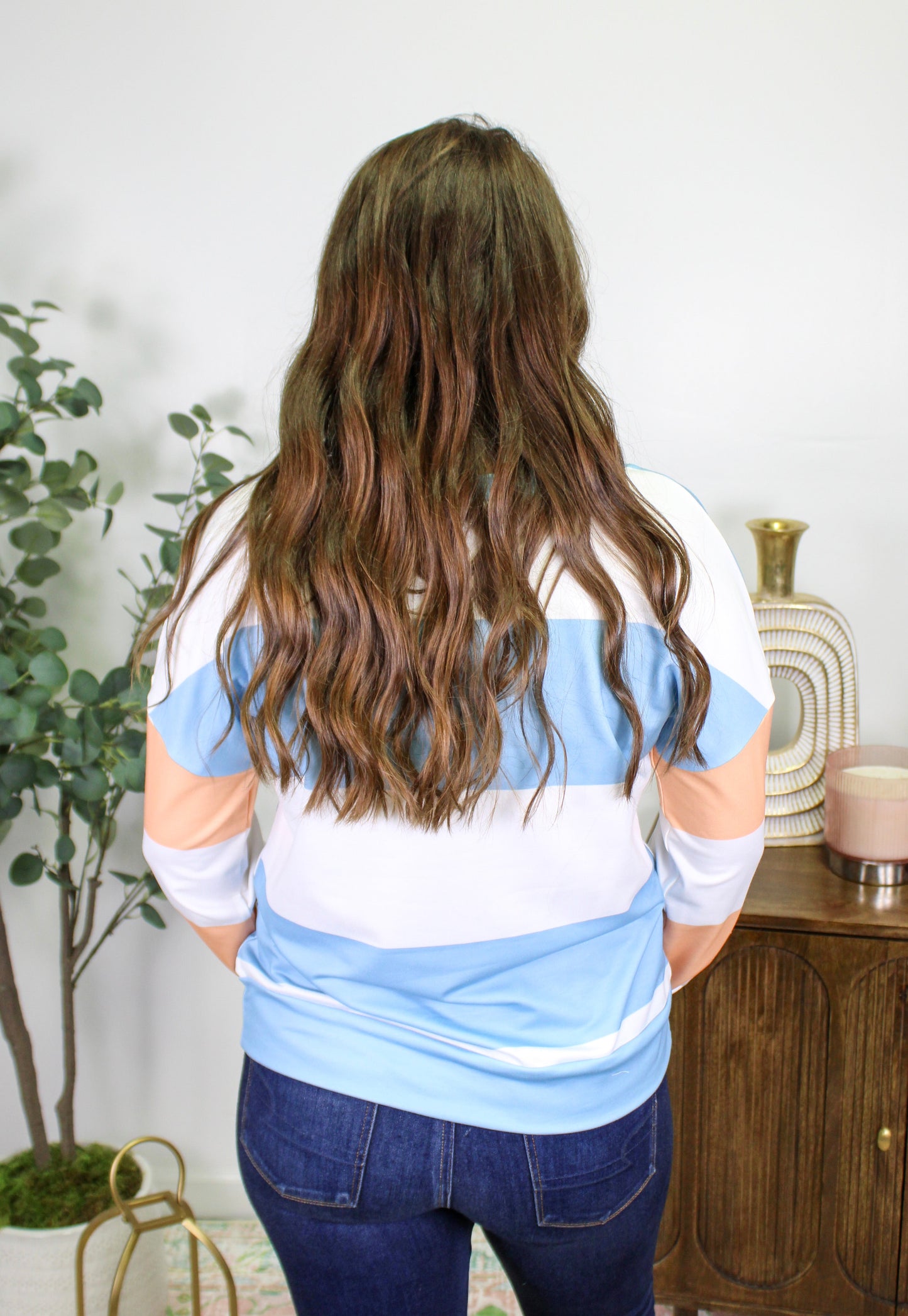 Blue and Orange Striped Tee-MID OCT