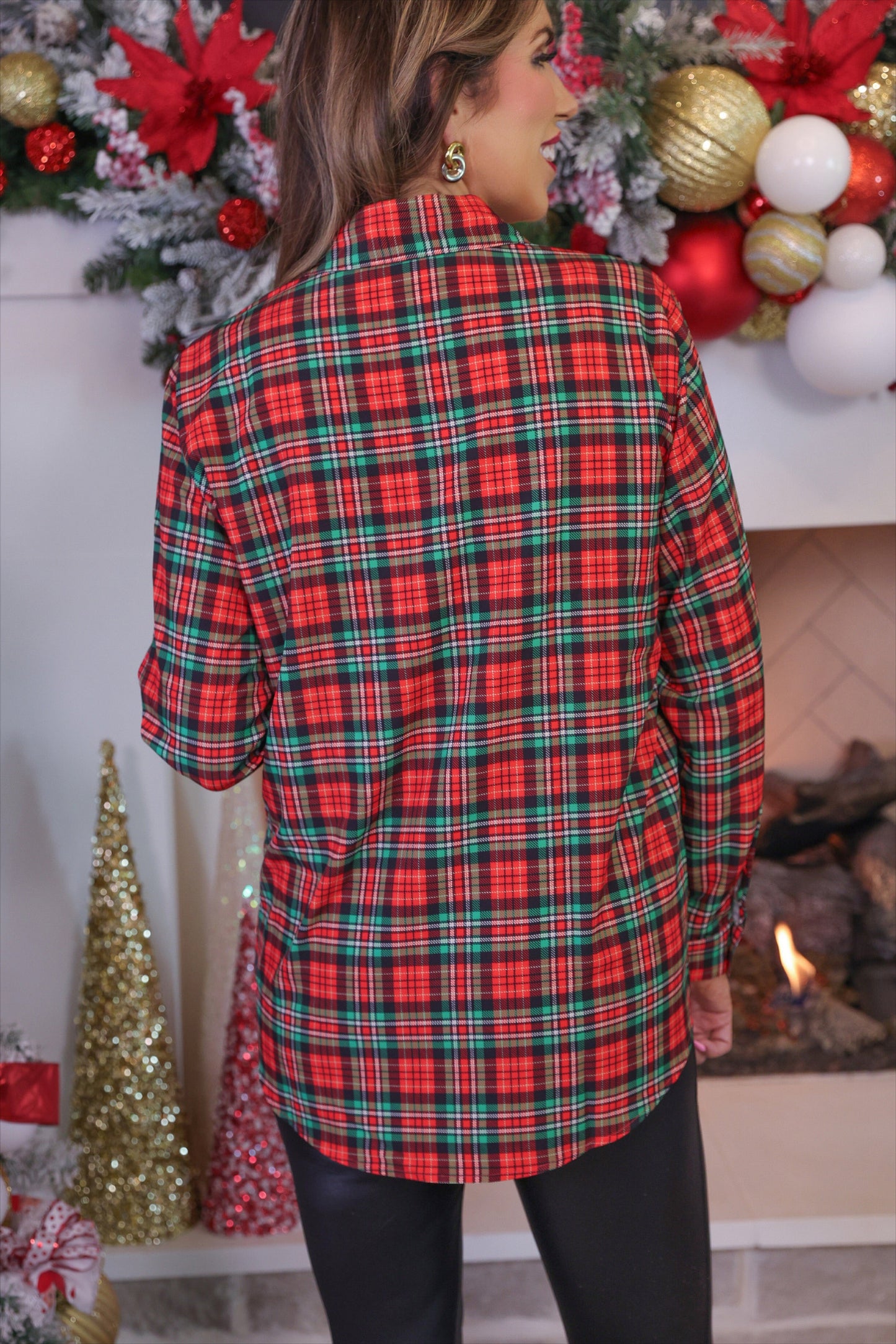 Nina Button Up Tunic- Christmas Plaid