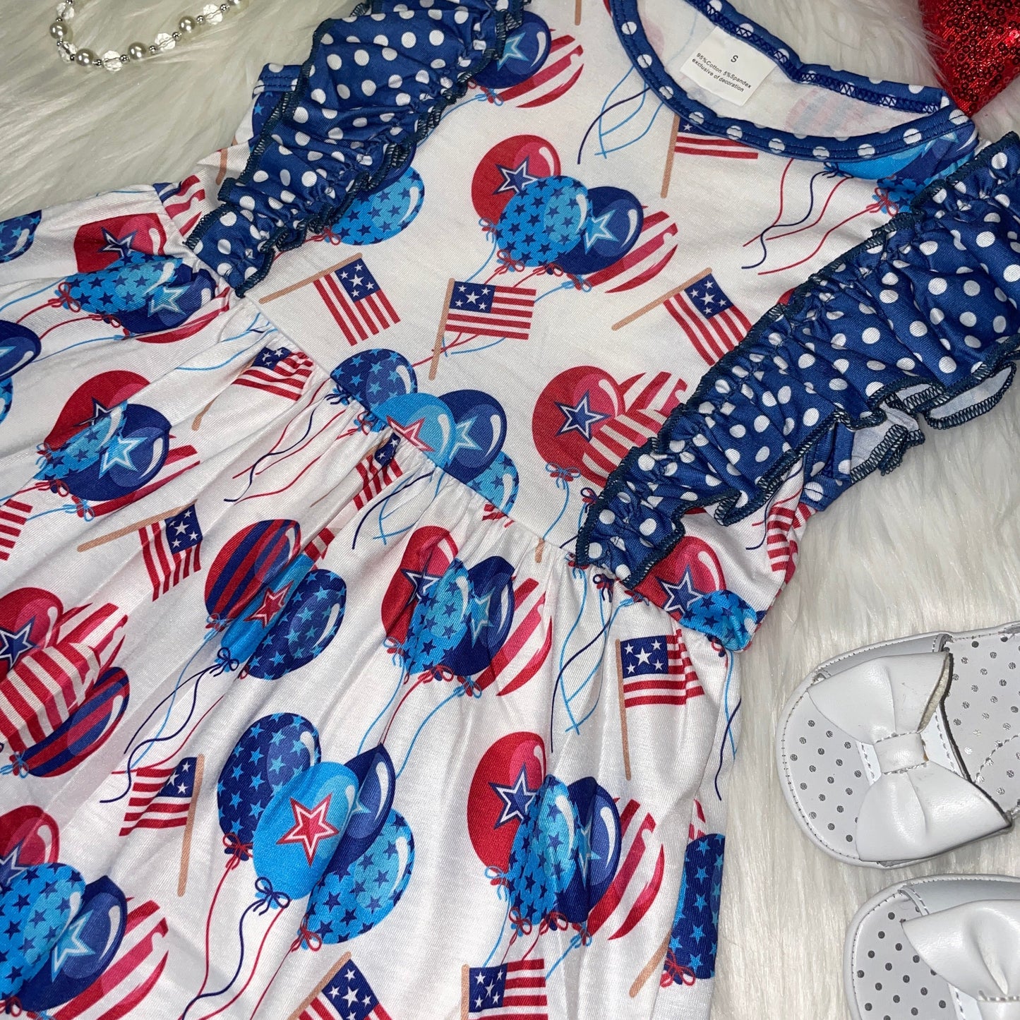Americana Balloons and Flags Printed Flutter Sleeve Dress