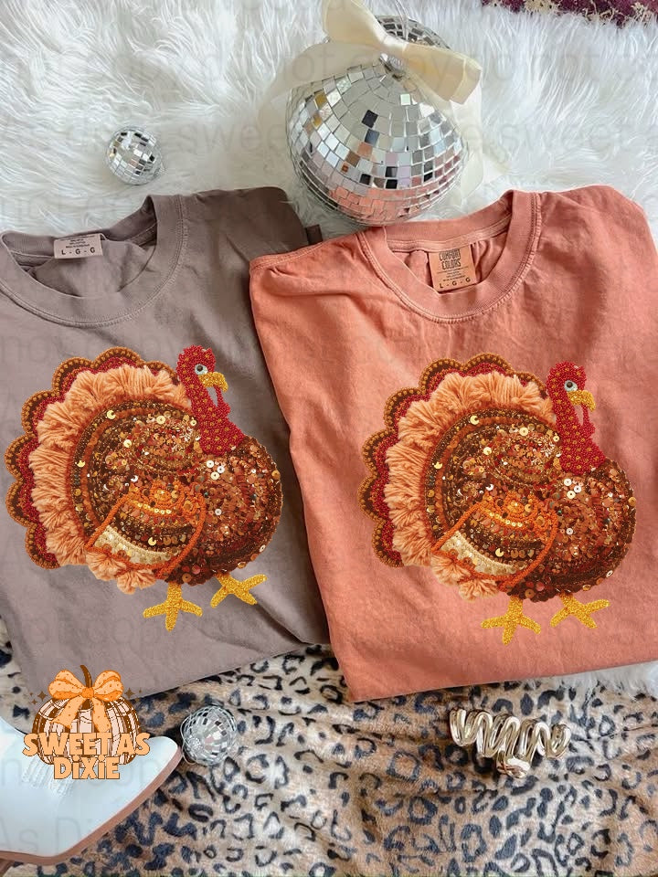 Faux Embroidered Turkey Tee