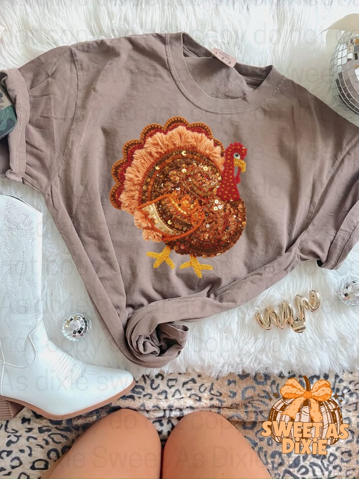 Faux Embroidered Turkey Tee