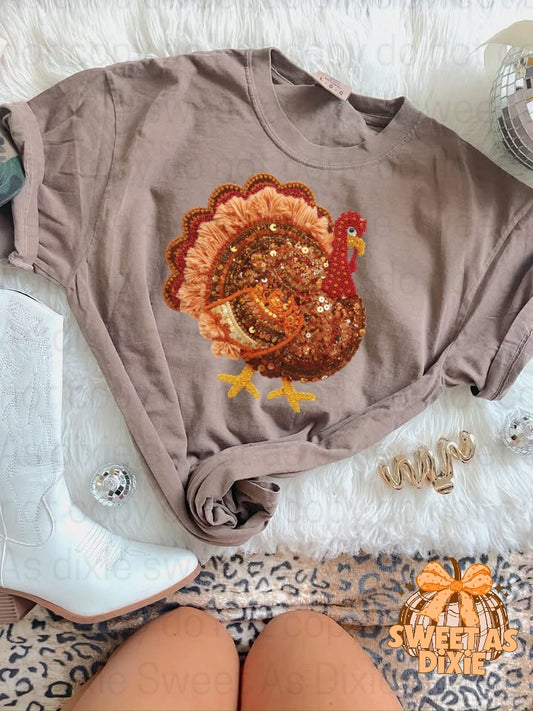Faux Embroidered Turkey Tee
