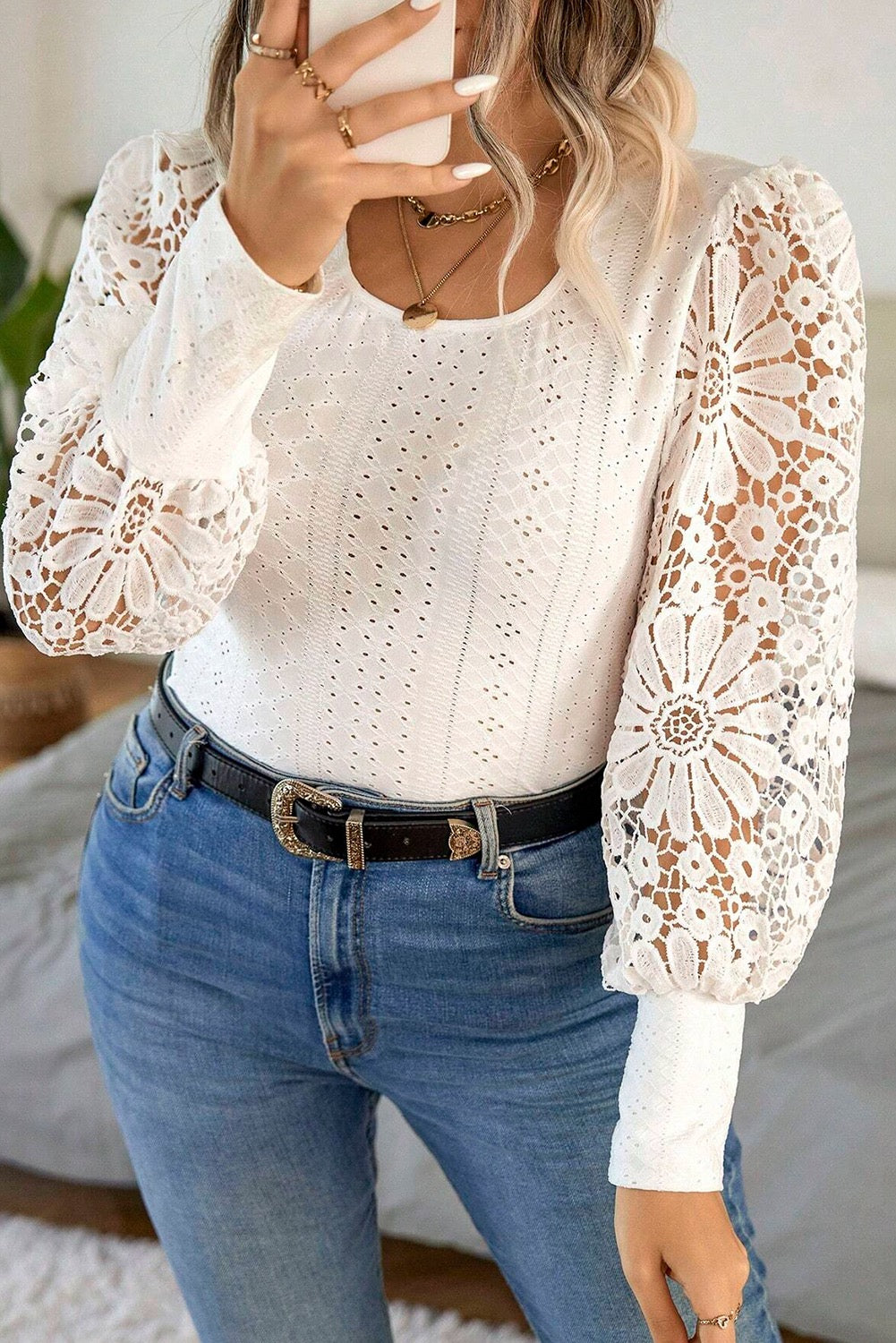 White Floral Lace Plus Size Blouse RTS