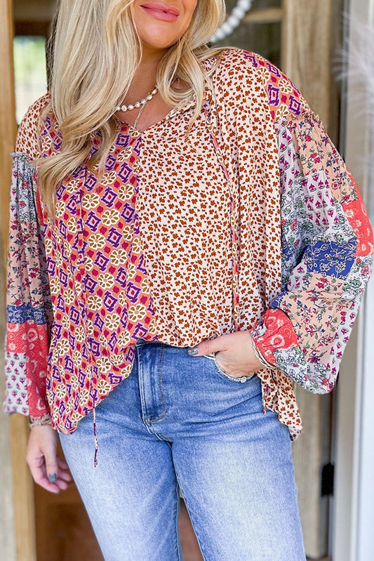 Patchwork Floral Blouse-JAN