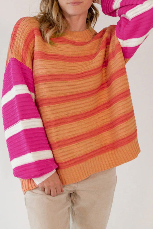 Orange Striped Colorblock Sweater-ETA JAN