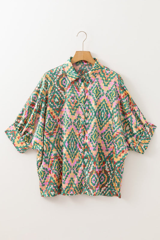 Green Abstract Loose Blouse LT