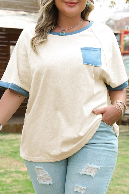 Beige Patchwork Plus Size Top LT