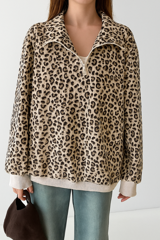 Leopard Zip Corduroy Sweatshirt RTS