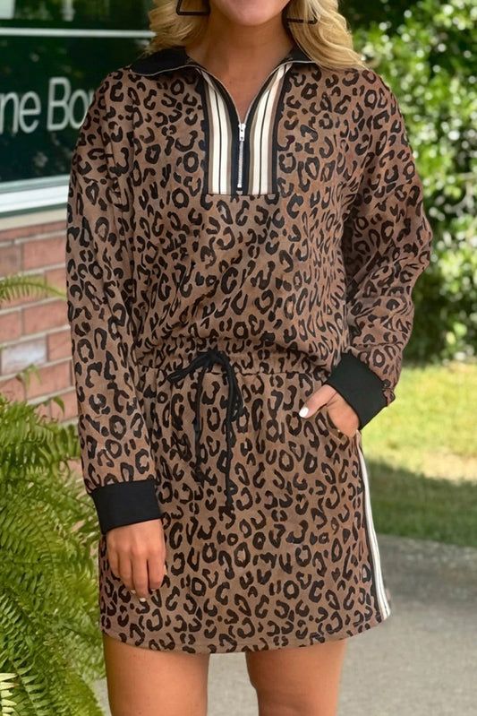 Leopard Quarter Zip Skirt Set FB