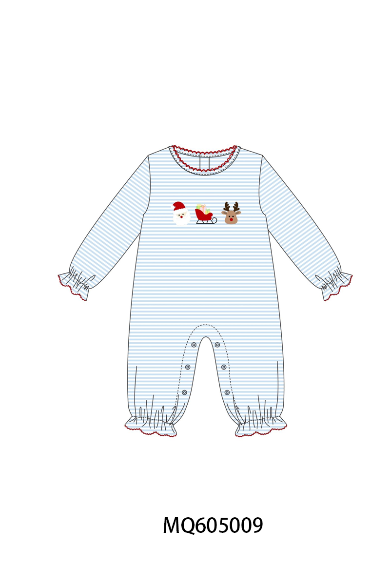 PO91 Blue stripe christmas santa reindeer embroidery collection