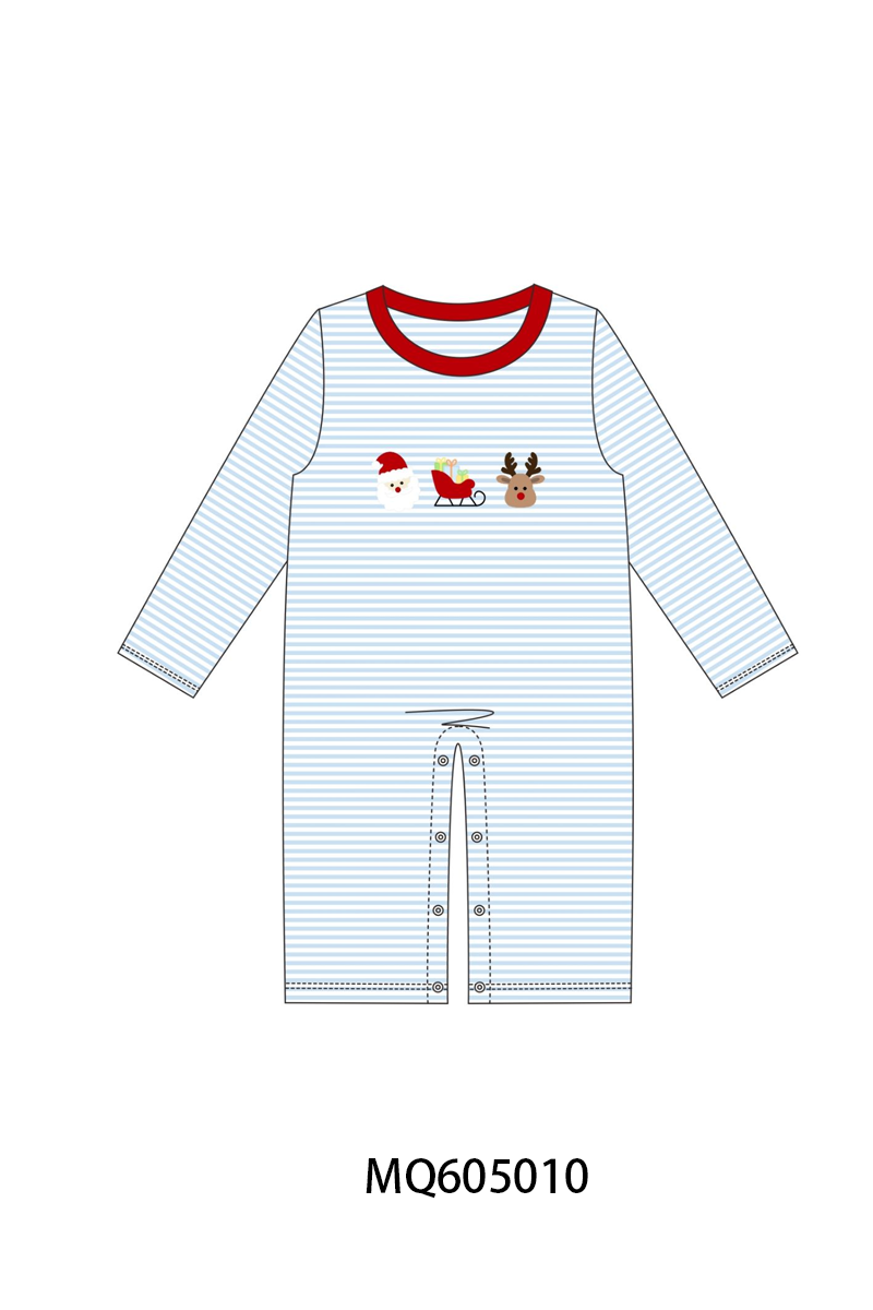 PO91 Blue stripe christmas santa reindeer embroidery collection