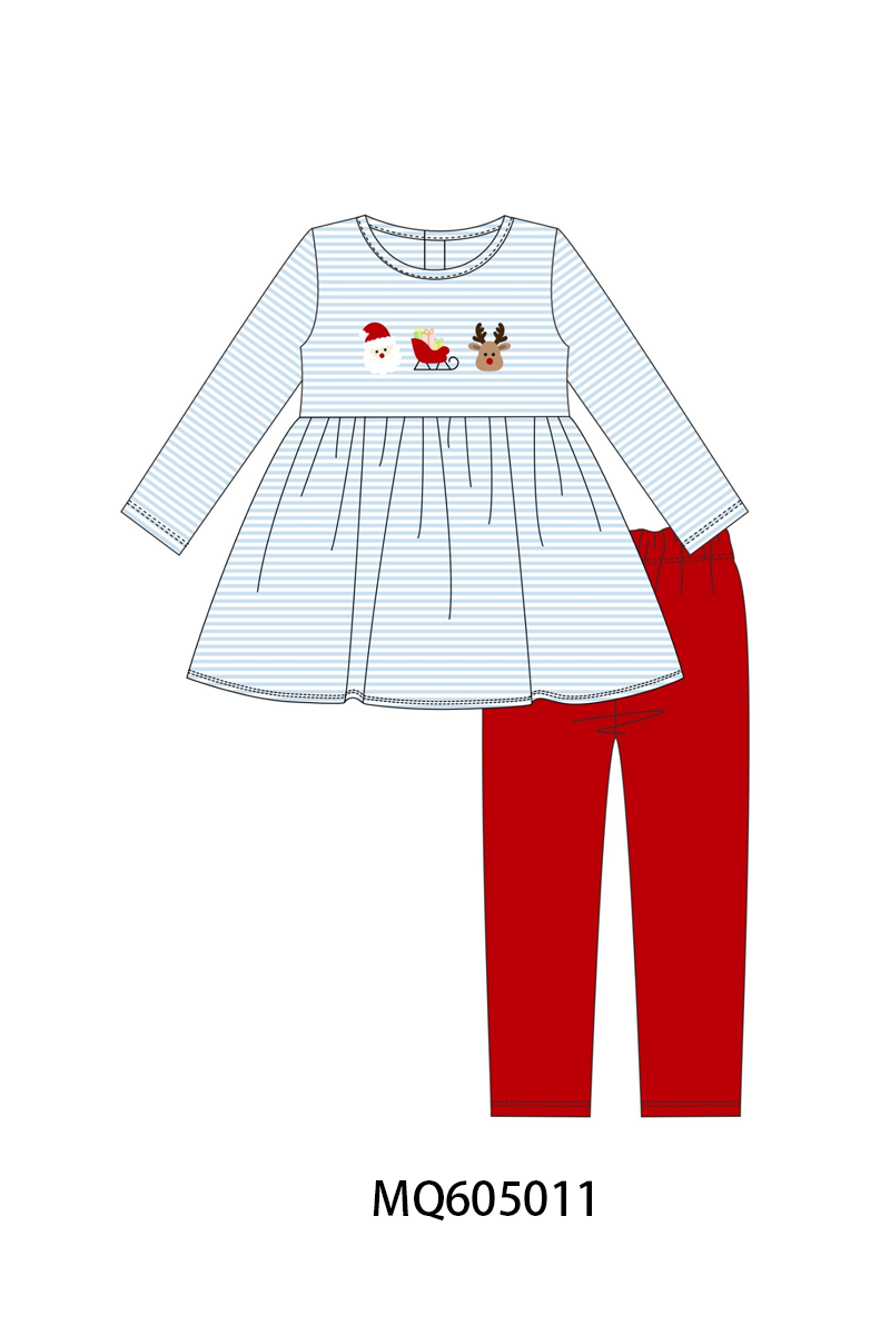 PO91 Blue stripe christmas santa reindeer embroidery collection