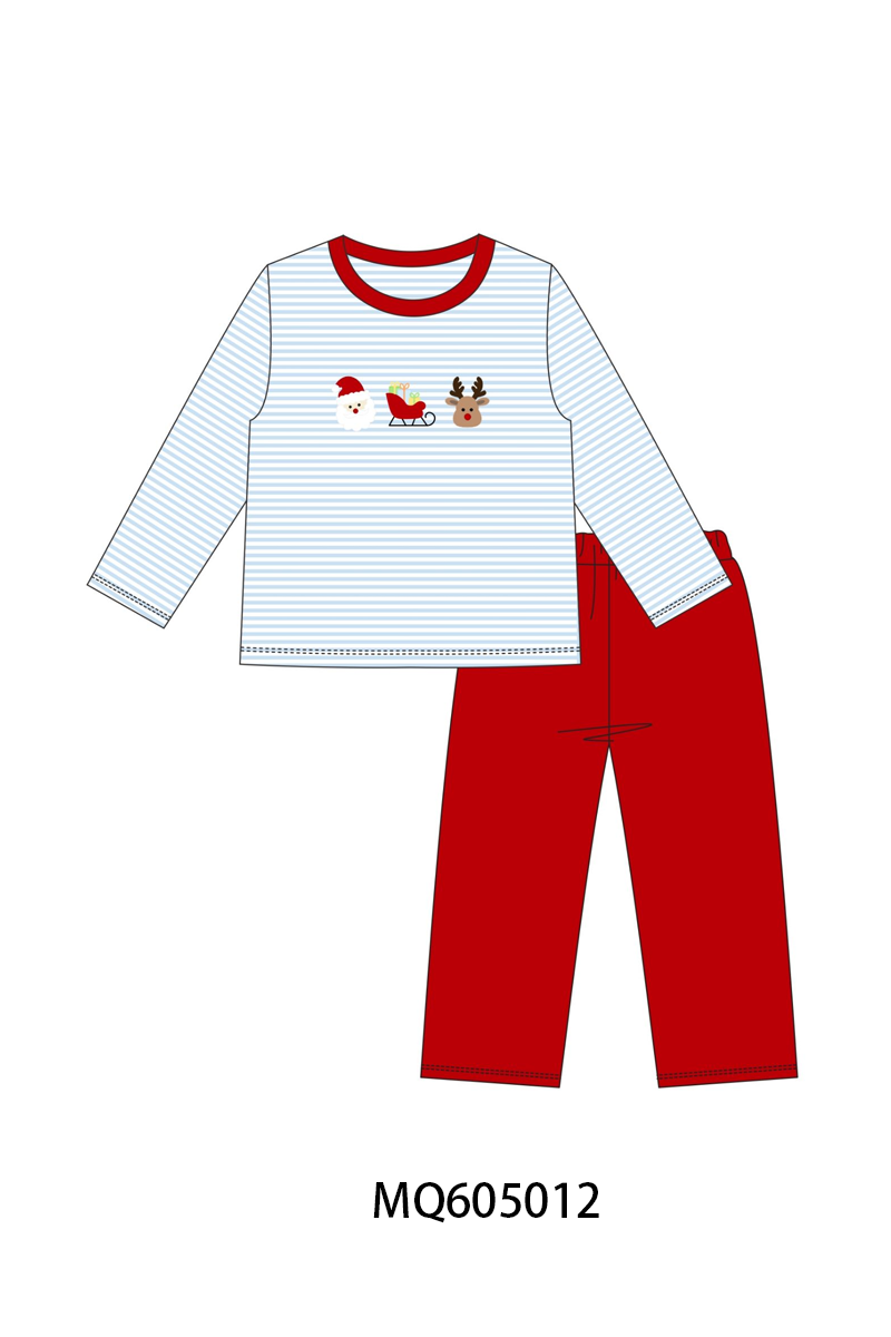 PO91 Blue stripe christmas santa reindeer embroidery collection