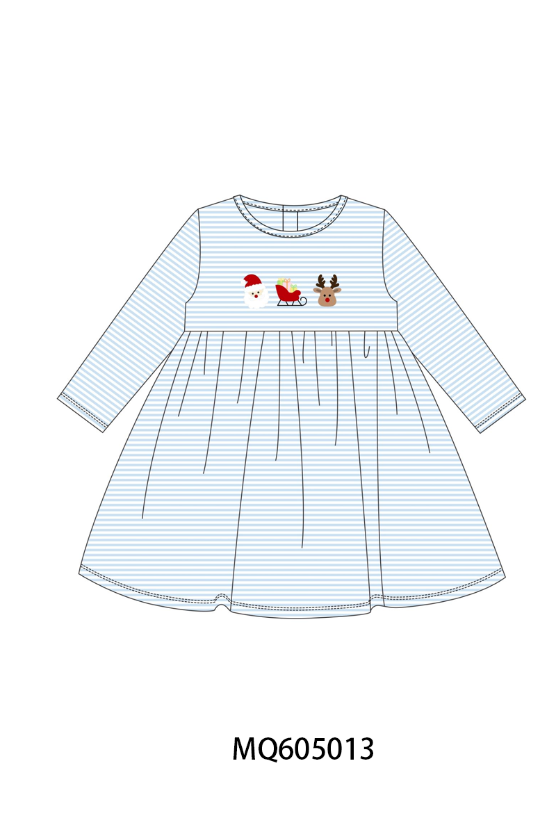 PO91 Blue stripe christmas santa reindeer embroidery collection