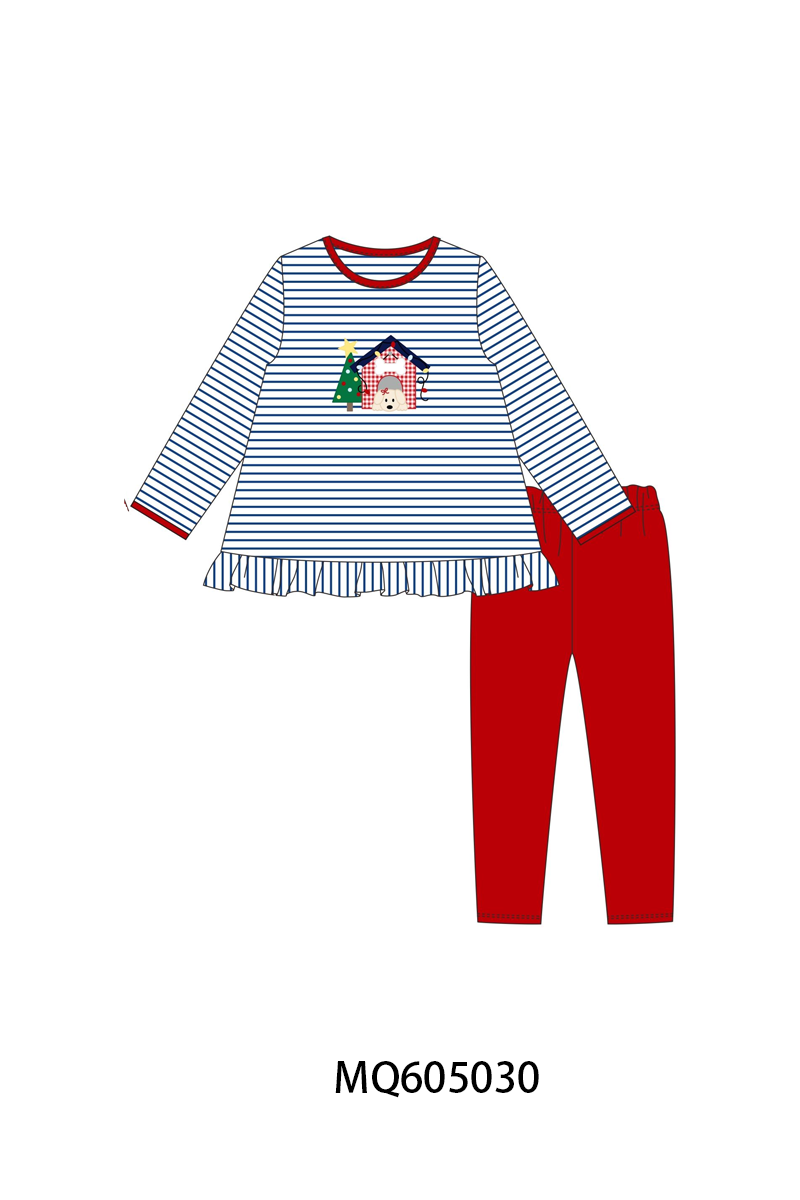 Navy stripe Christmas tree puppy appliqué collection-ETA early December