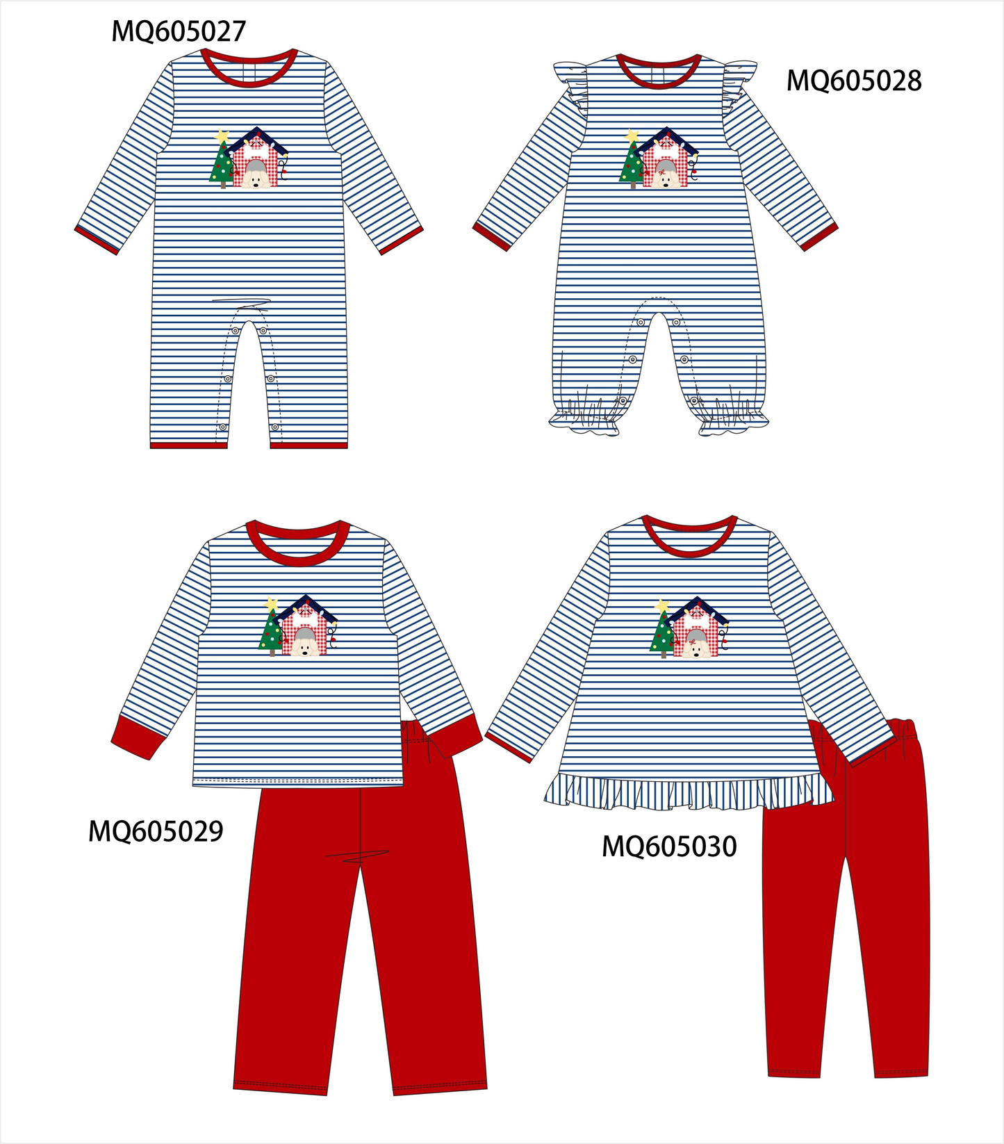 Navy stripe Christmas tree puppy appliqué collection-ETA early December