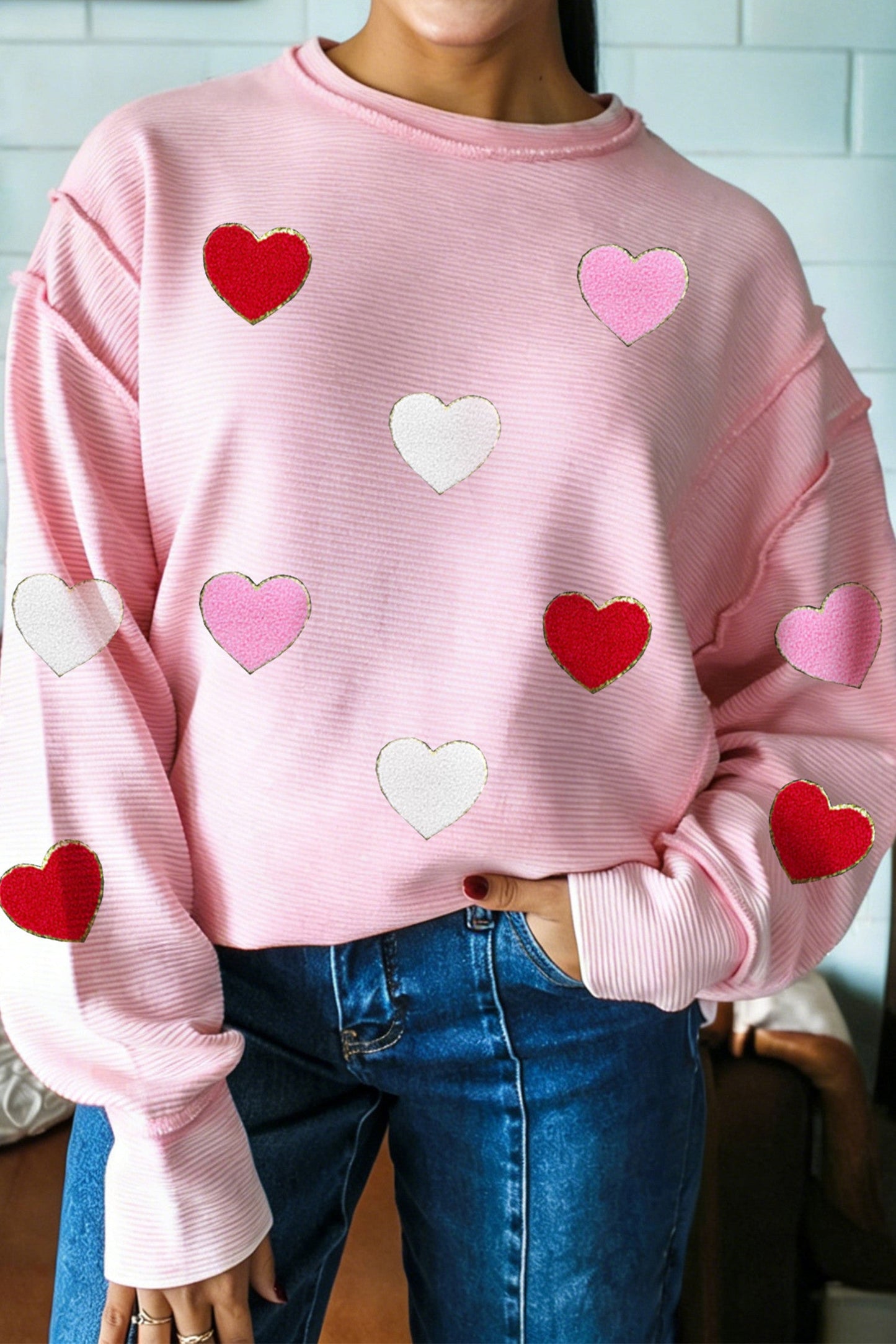 Pink Ribbed Heart Top FB