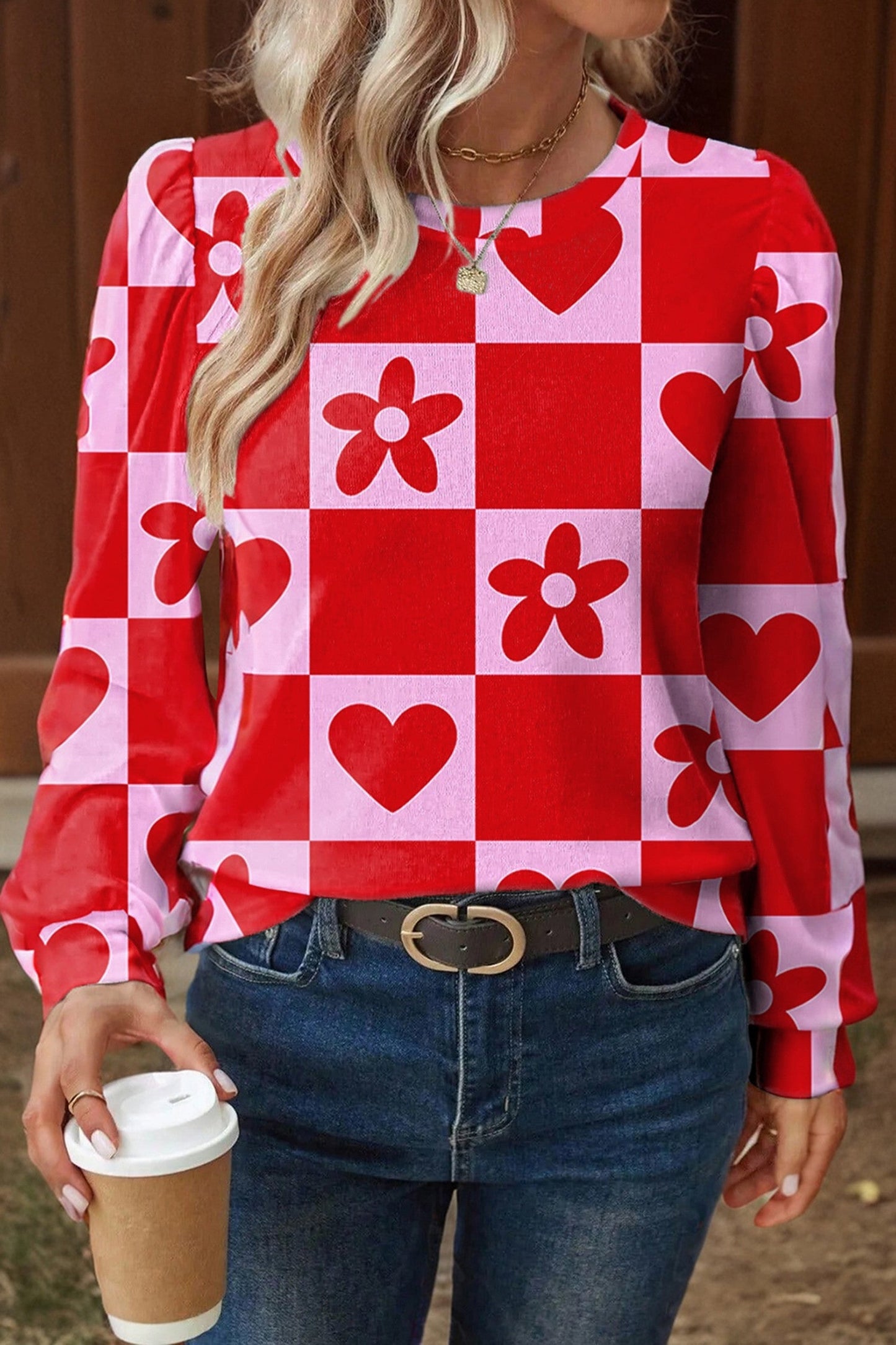 Red Heart Checker Blouse FB