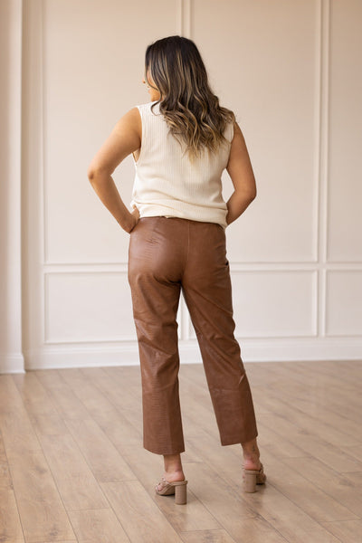 Always Edgy Brown Snake Print Leather Pants
