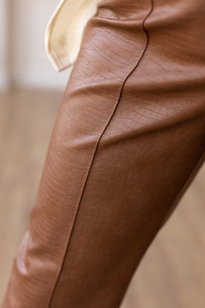 Always Edgy Brown Snake Print Leather Pants