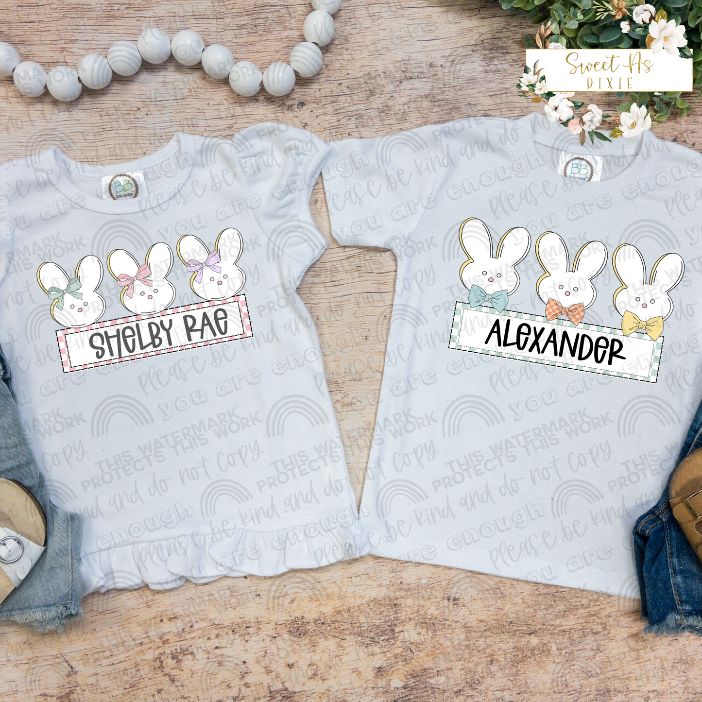 Personalized Trio Bunny Easter Shirts