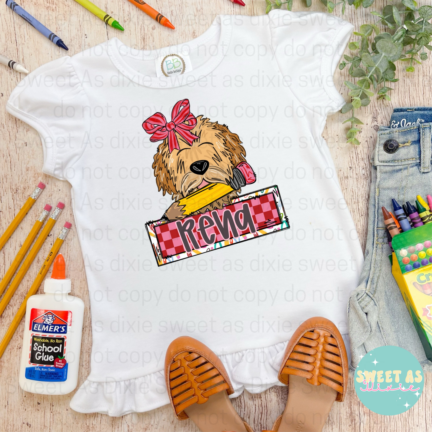Girls Personalized Doodle Pencil Tee