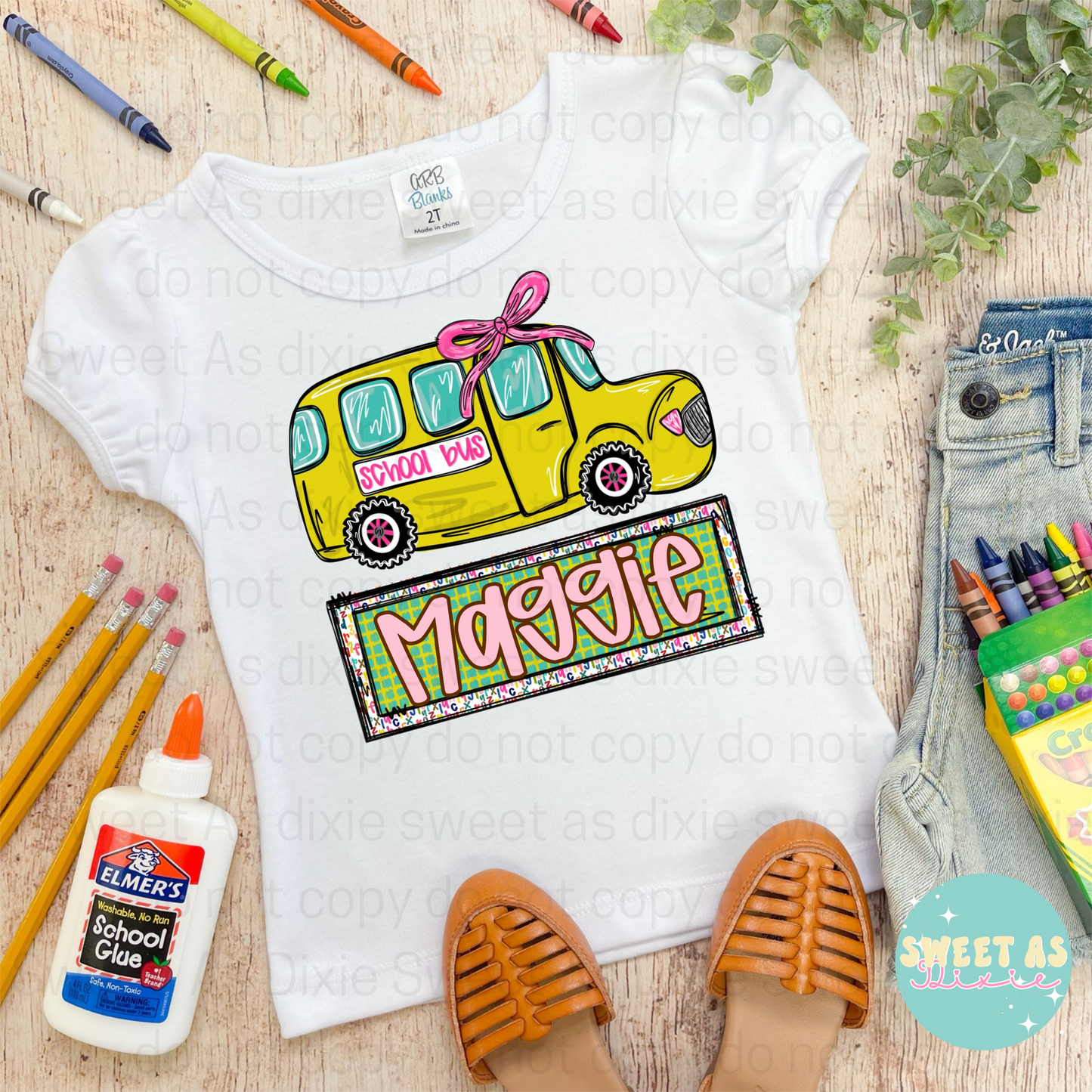 Girls Personalized School Bus Tee