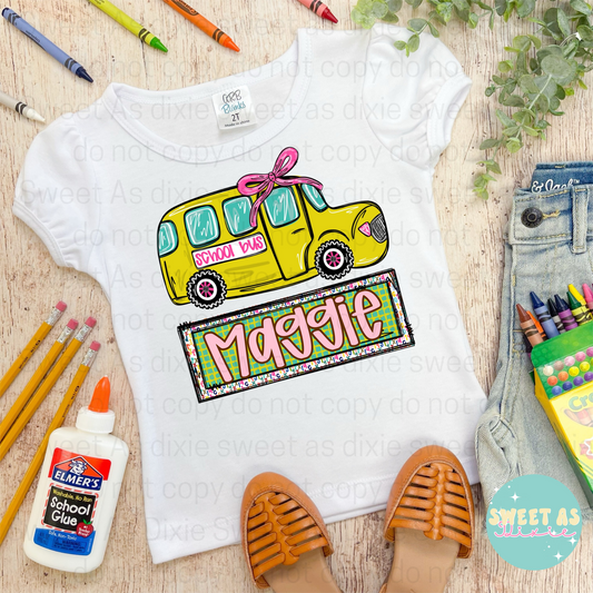 Girls Personalized School Bus Tee
