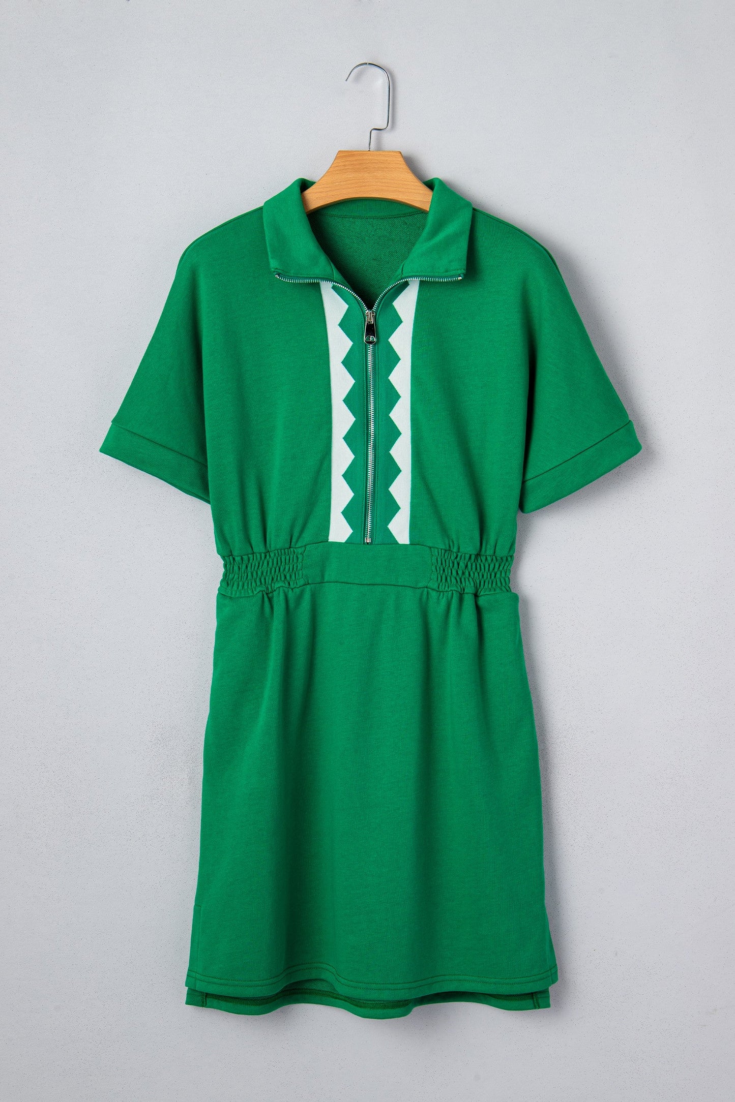 Green Elastic Waist Mini Dress