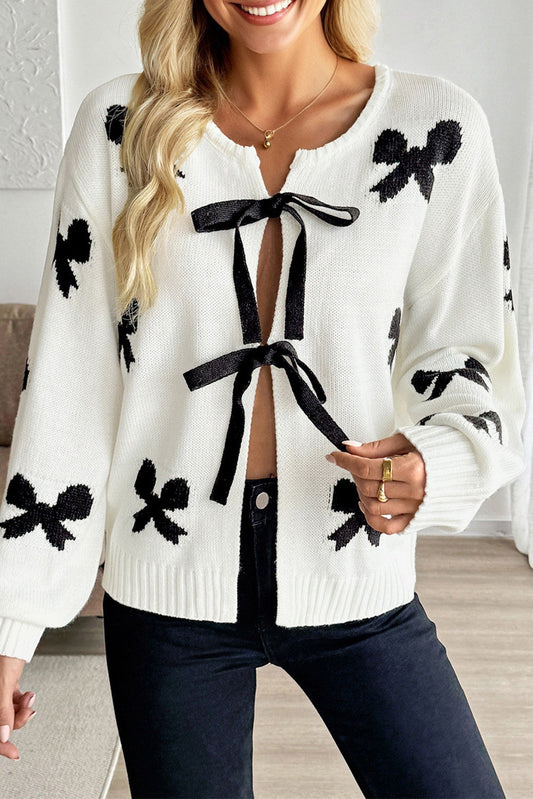 Preorder-White Lace Bow Cardigan