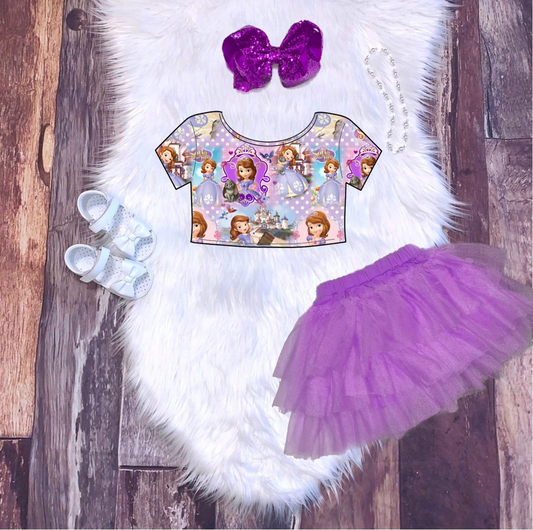 Lavender Princess Crop And Tulle Skort Set