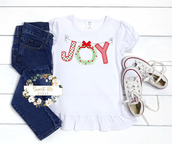Joy Wreath Faux Embroidery Kids Tees