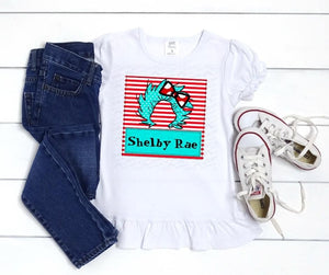 Girls Personalized Red Stripe Thing Tee